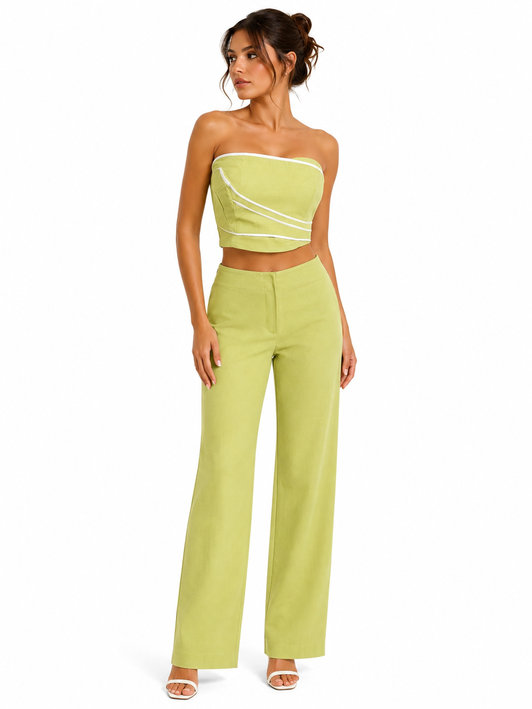 Strapless Knit Top and Wide Leg Pants Set