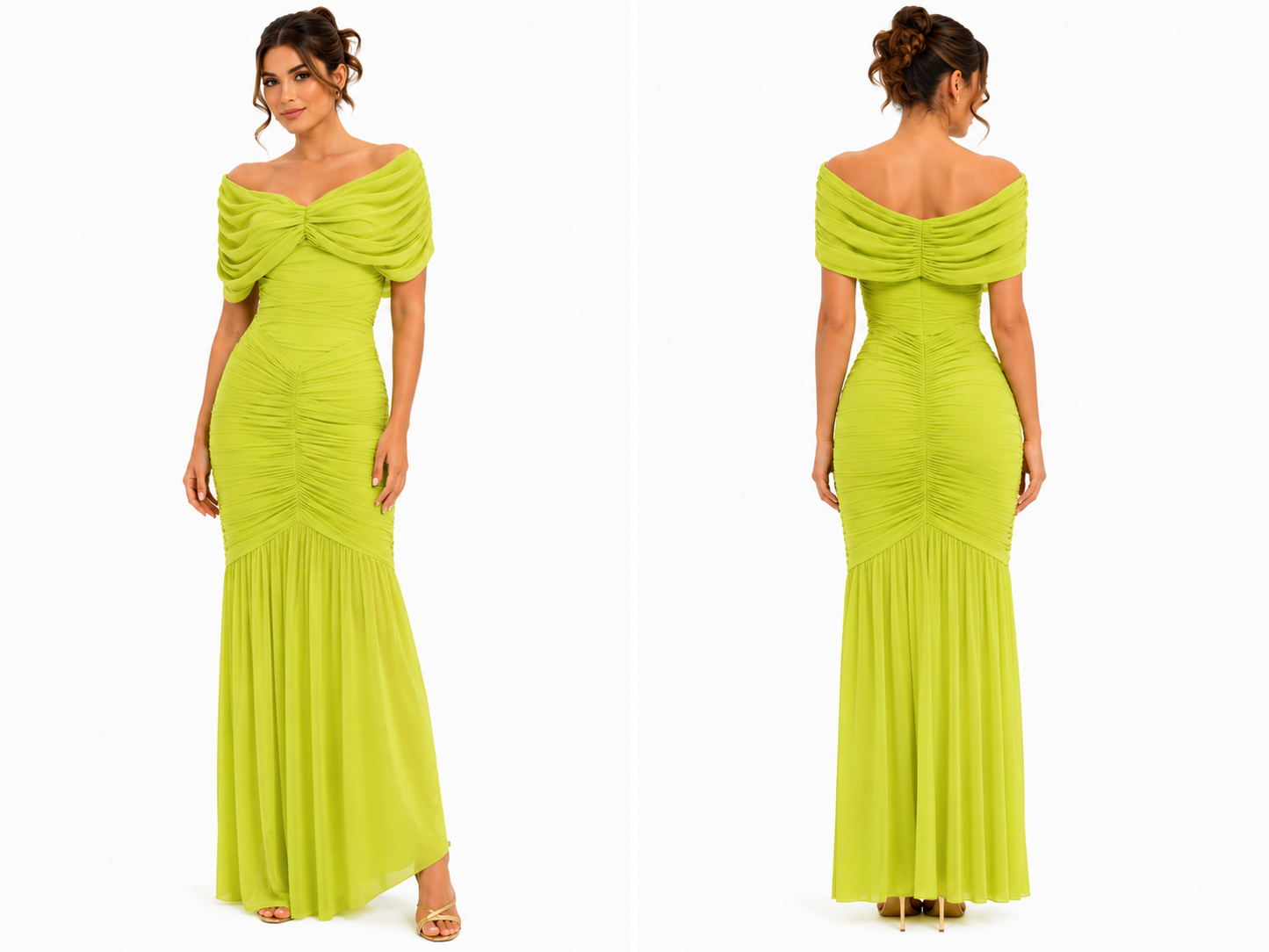 Off Shoulder Ruched Pleated Maxi Dress 🍓⭐