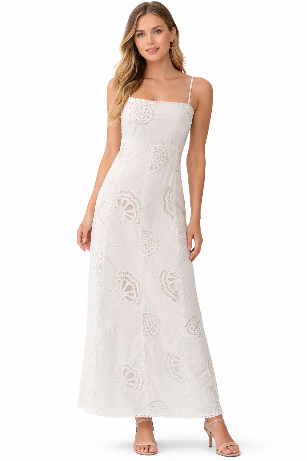 Embroidered Midi Sundress with Spaghetti Straps ✨