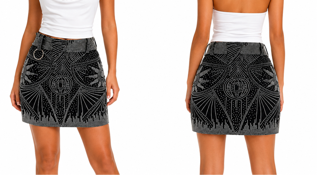 Studded Belted Mini Skirt 🍓✨