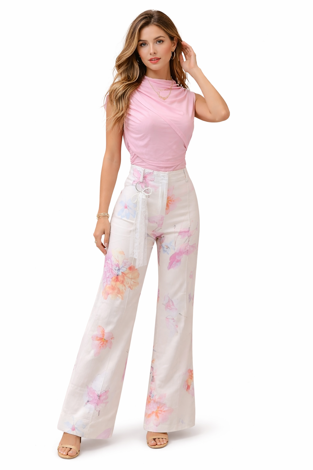 High-Waist Wide Leg Printed Pants