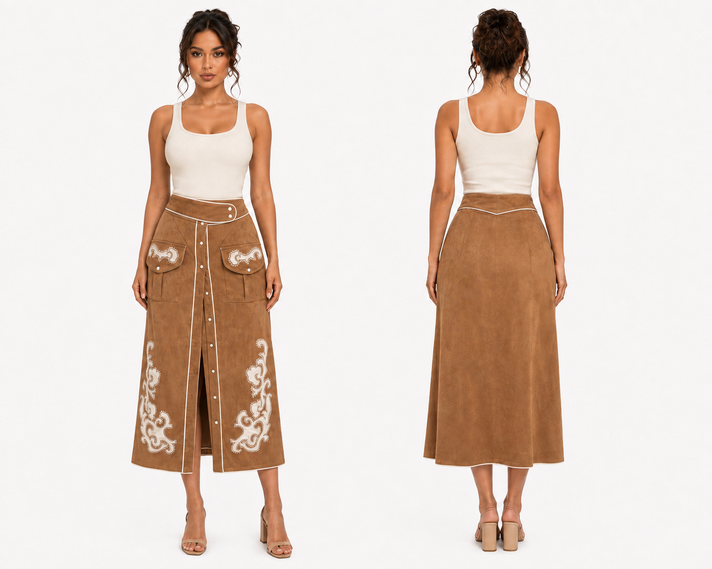 Wild West Embroidered Midi Skirt 🍓⭐