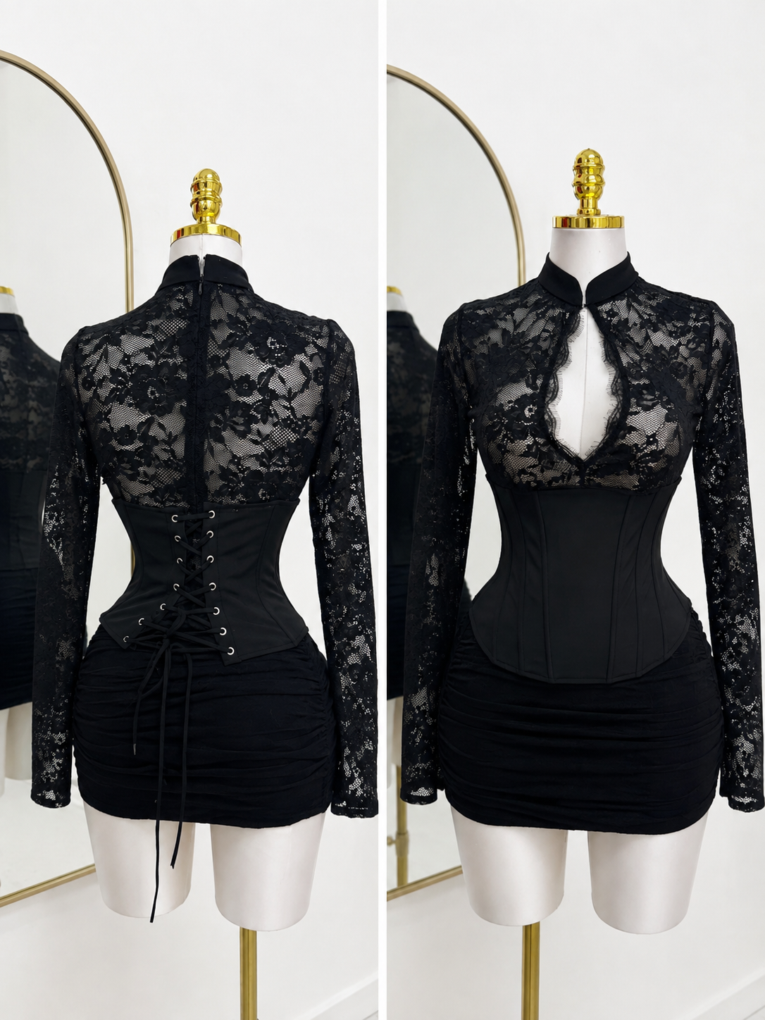 Lace Corset-Style Long Sleeve Top 🍓✨