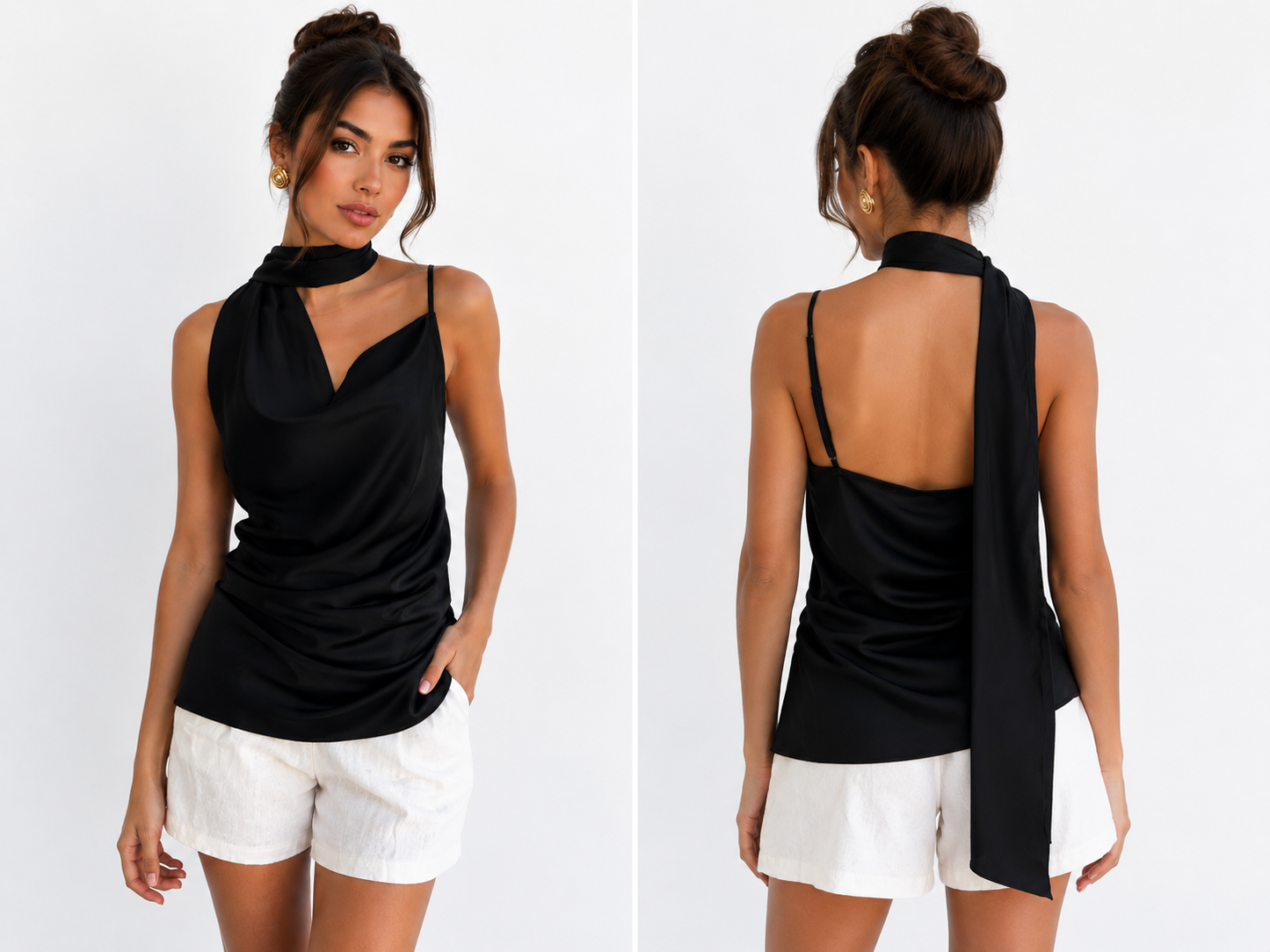 Black Asymmetrical Draped Blouse ✨