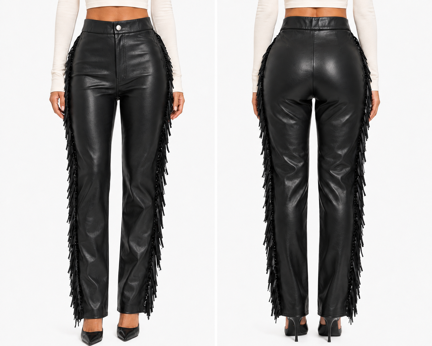 Faux Leather Fringe Pants 🍓🖤⭐