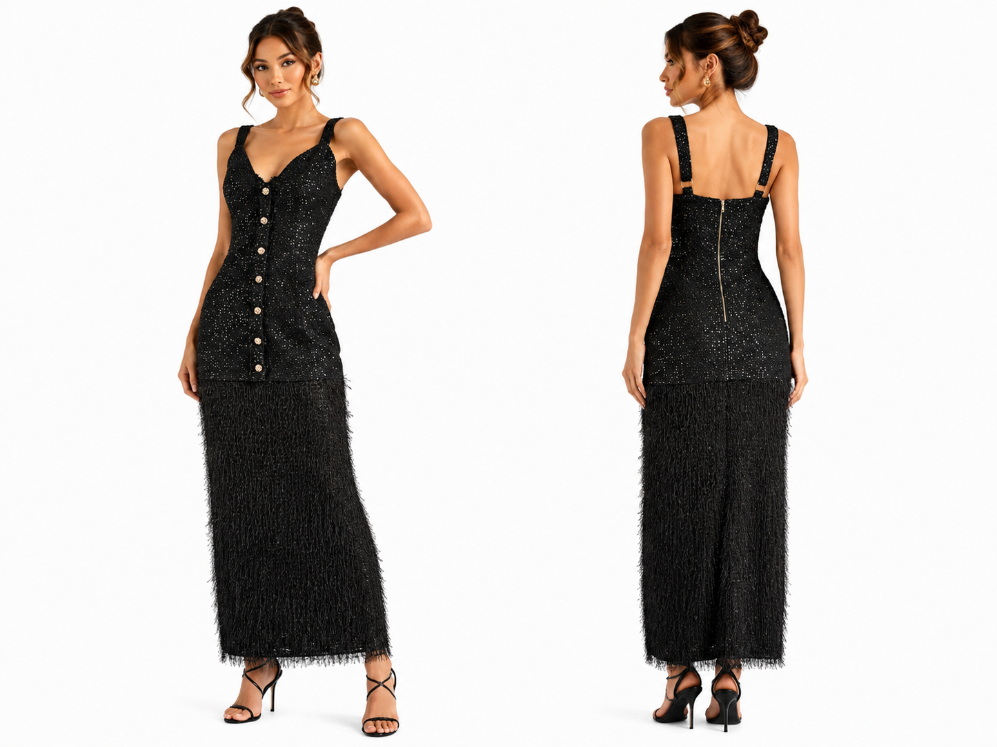 Shimmer Button-Front Maxi Dress 🍓✨