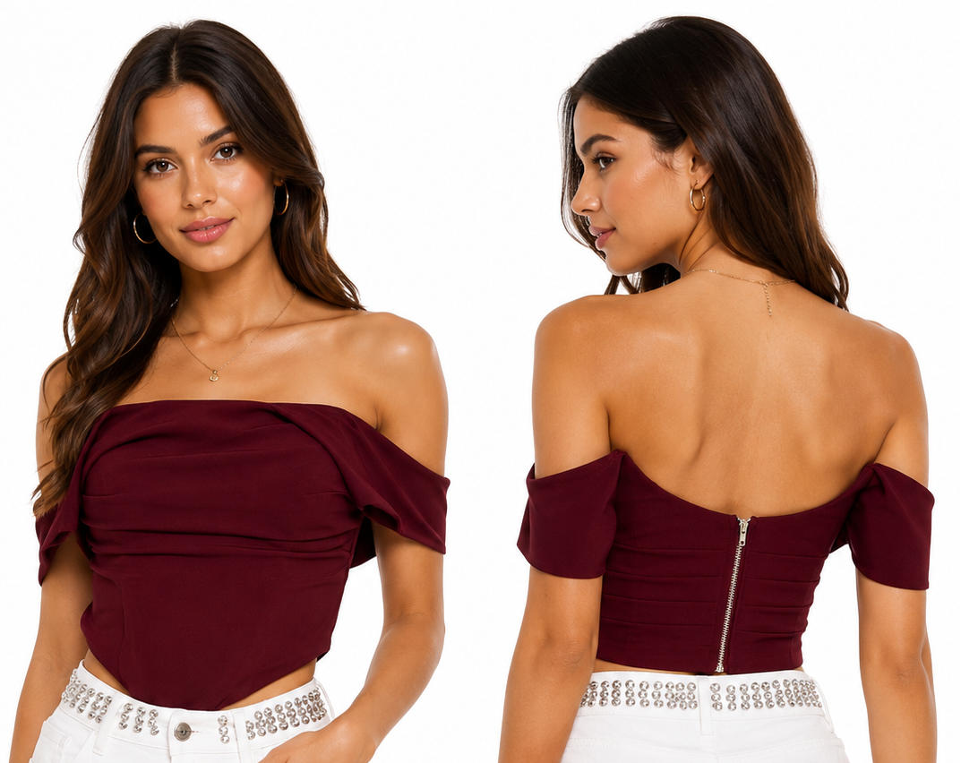 Off-Shoulder Draped Crop Top 🍓✨