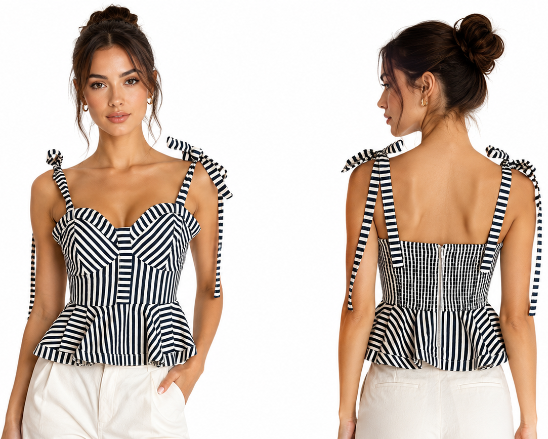 Striped Tie-Strap Peplum Top 🍓✨