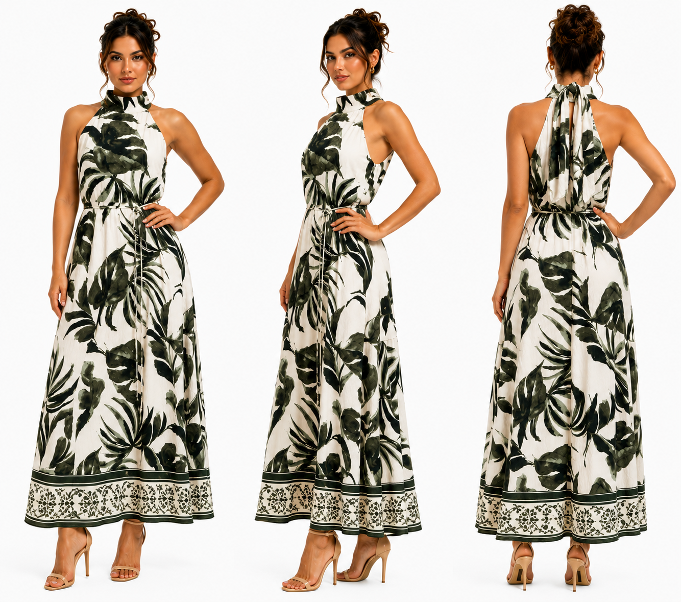Tropical Leaf Halter Maxi Dress 🍓⭐