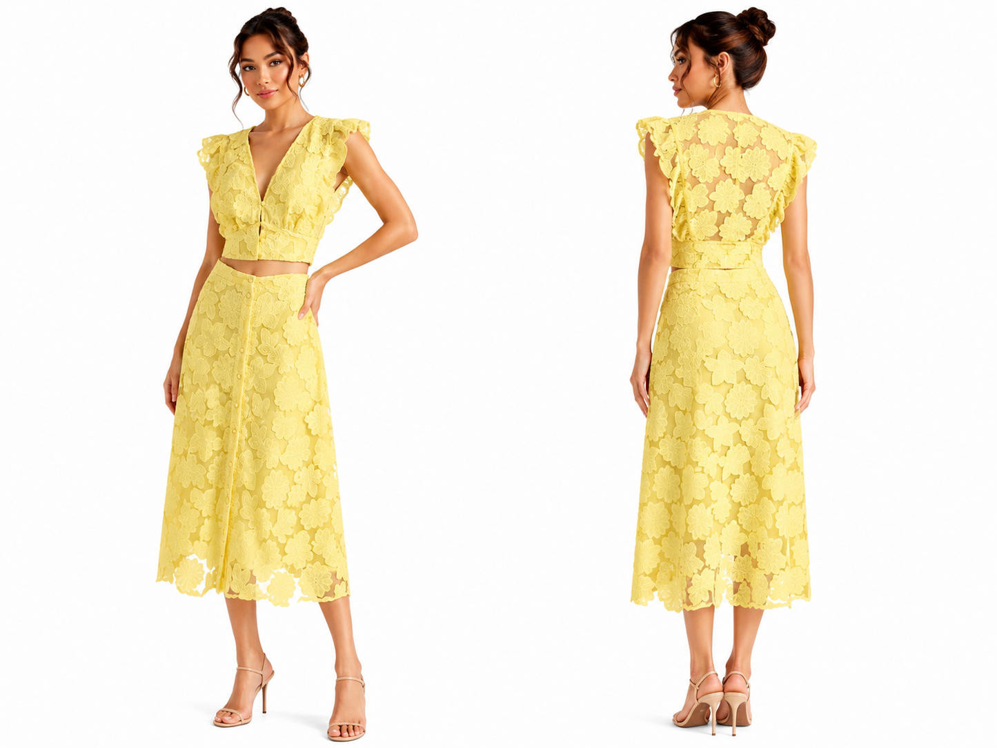 Floral Lace Top and Midi Skirt Set 🍓✨