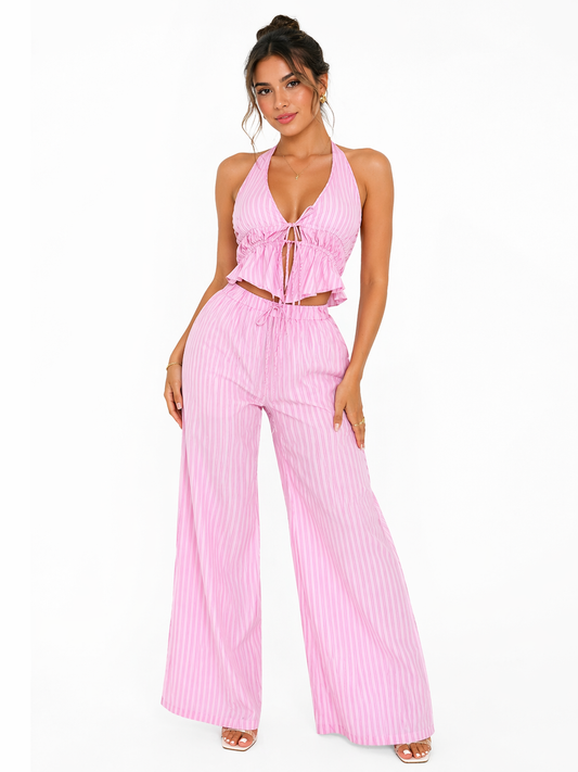 Blush Charm Halter Pant Set