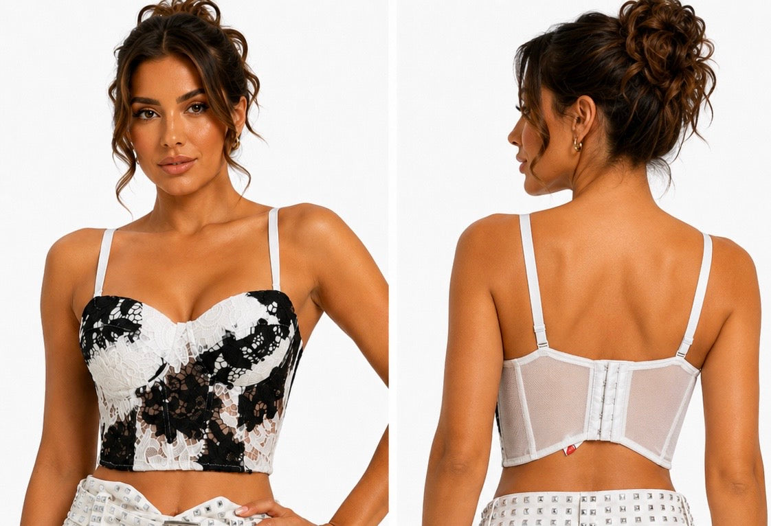 Floral Lace Bustier Top 🍓✨