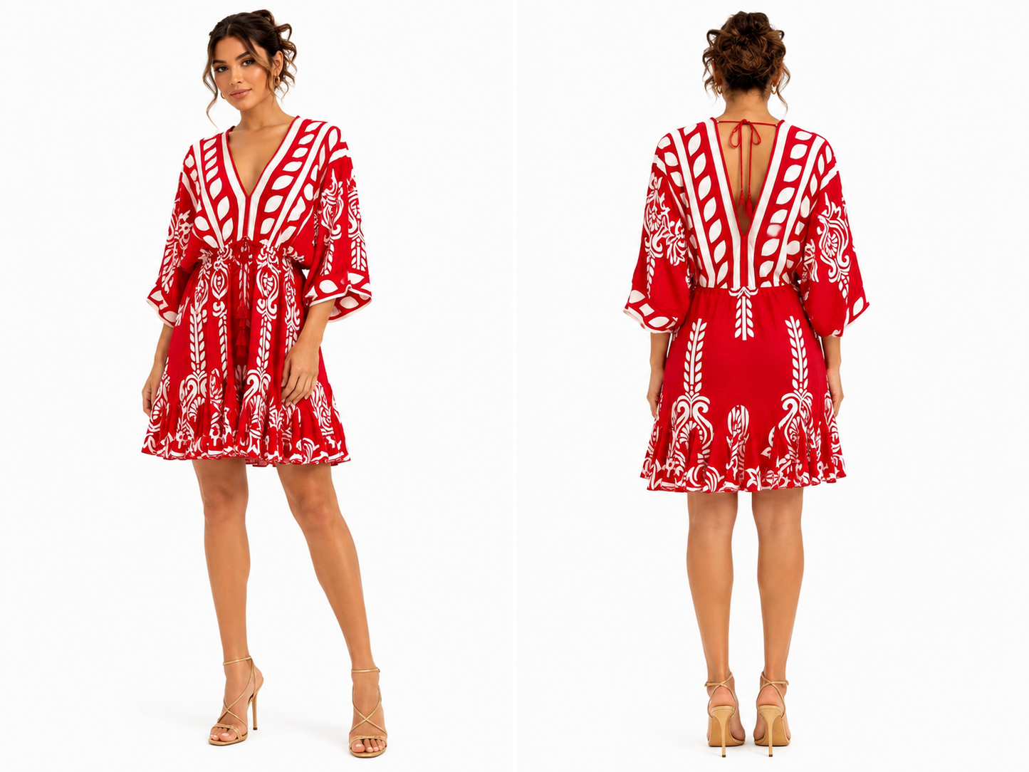 Printed Open-Back Mini Dress 🍓❤️⭐
