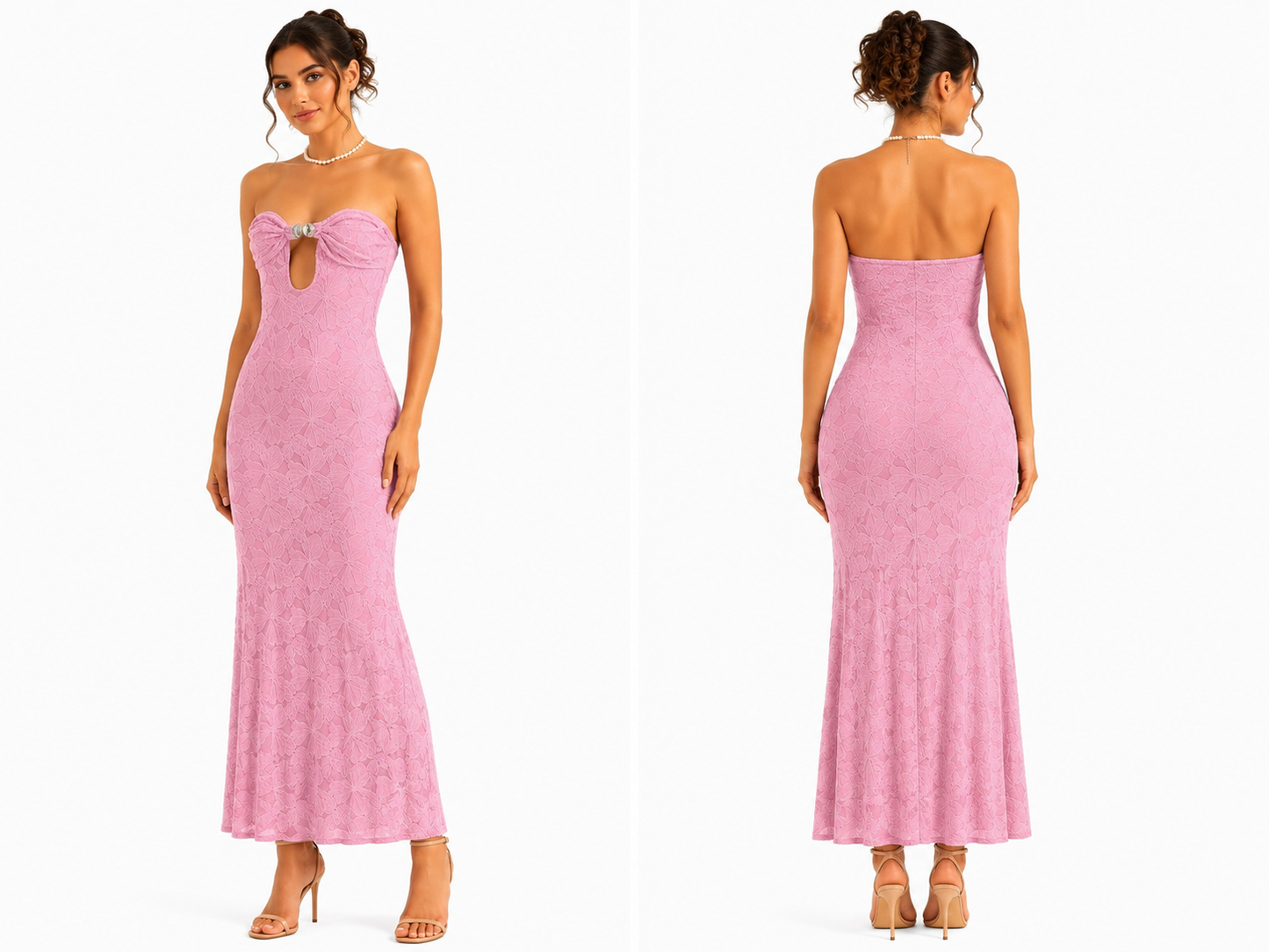 Floral Lace Strapless Maxi Dress 🍓⭐