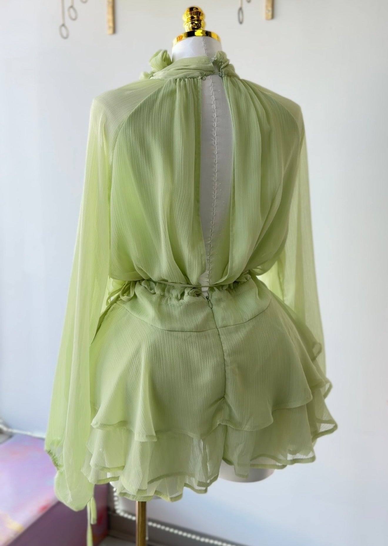 Sage Green Chiffon Ruffle Mini Dress ✨