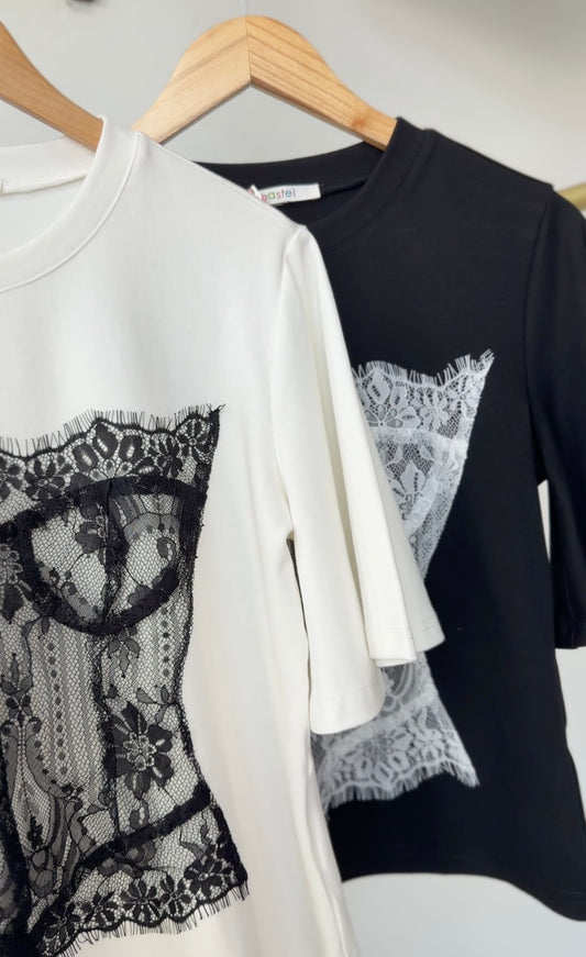 Lace Corset Illusion Pullover Top