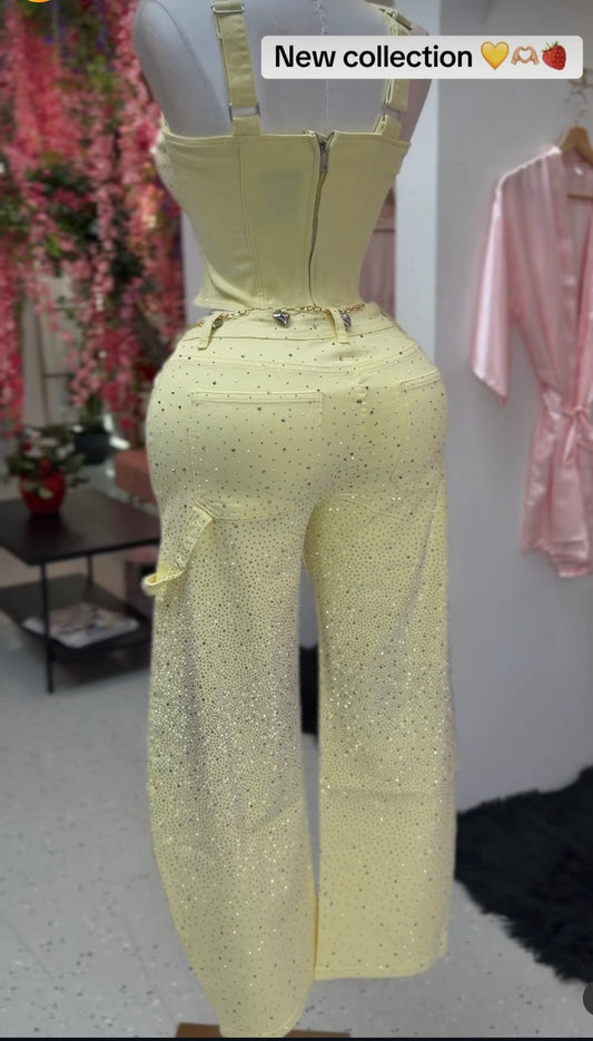 Golden Glam Strapless Top & Wide-Leg Pants Set ✨💛