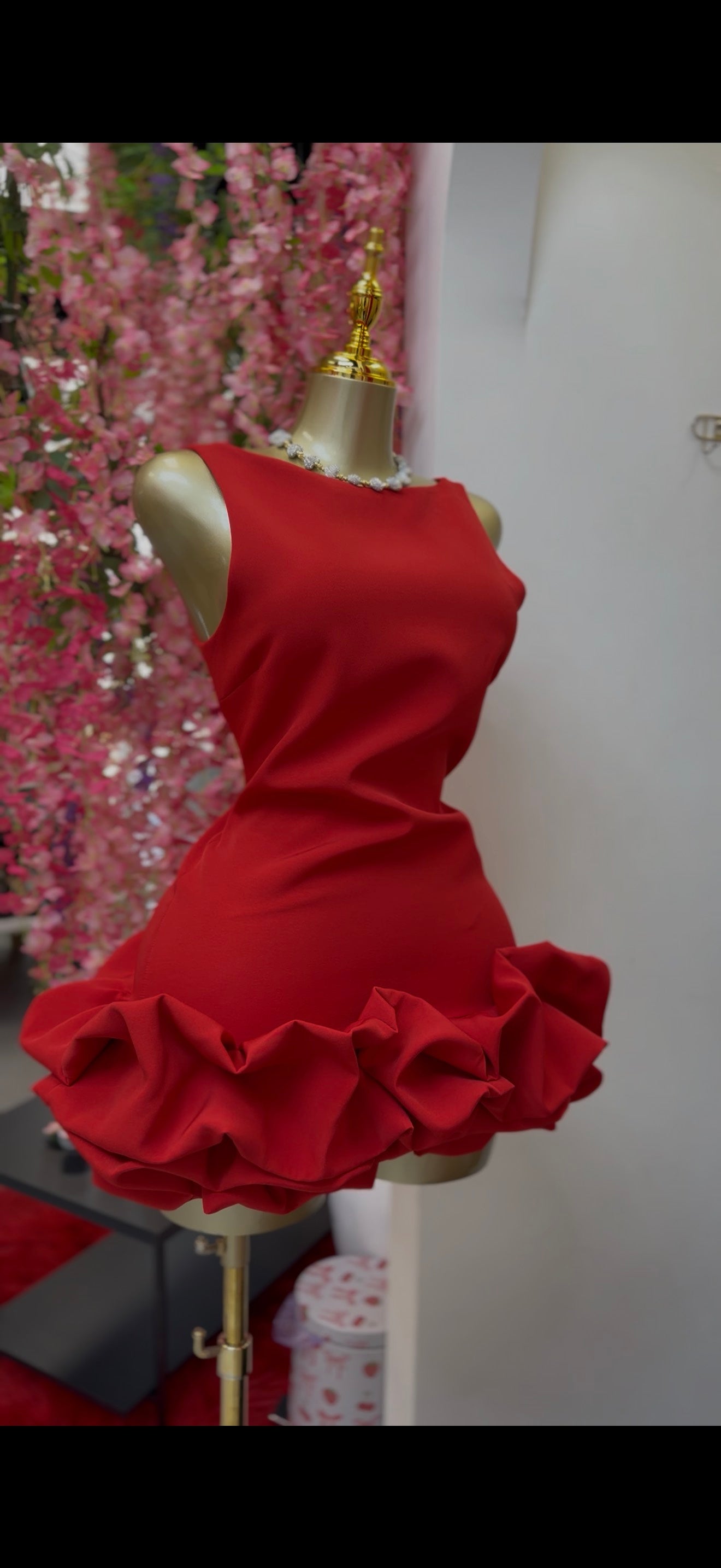 Red dress with ruffles, with shorts