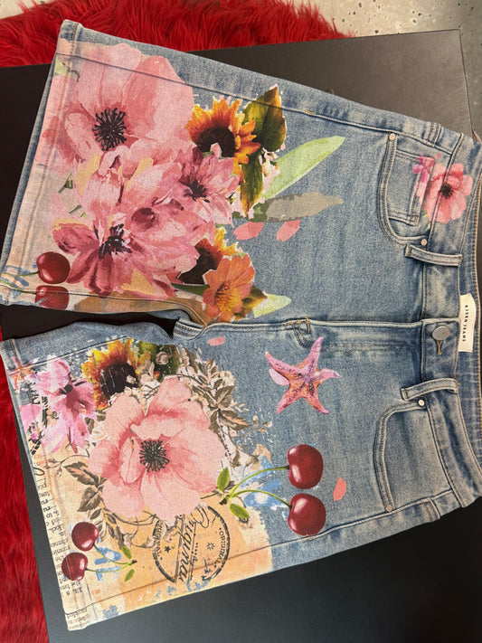 Floral Print Denim Bermuda Shorts ✨