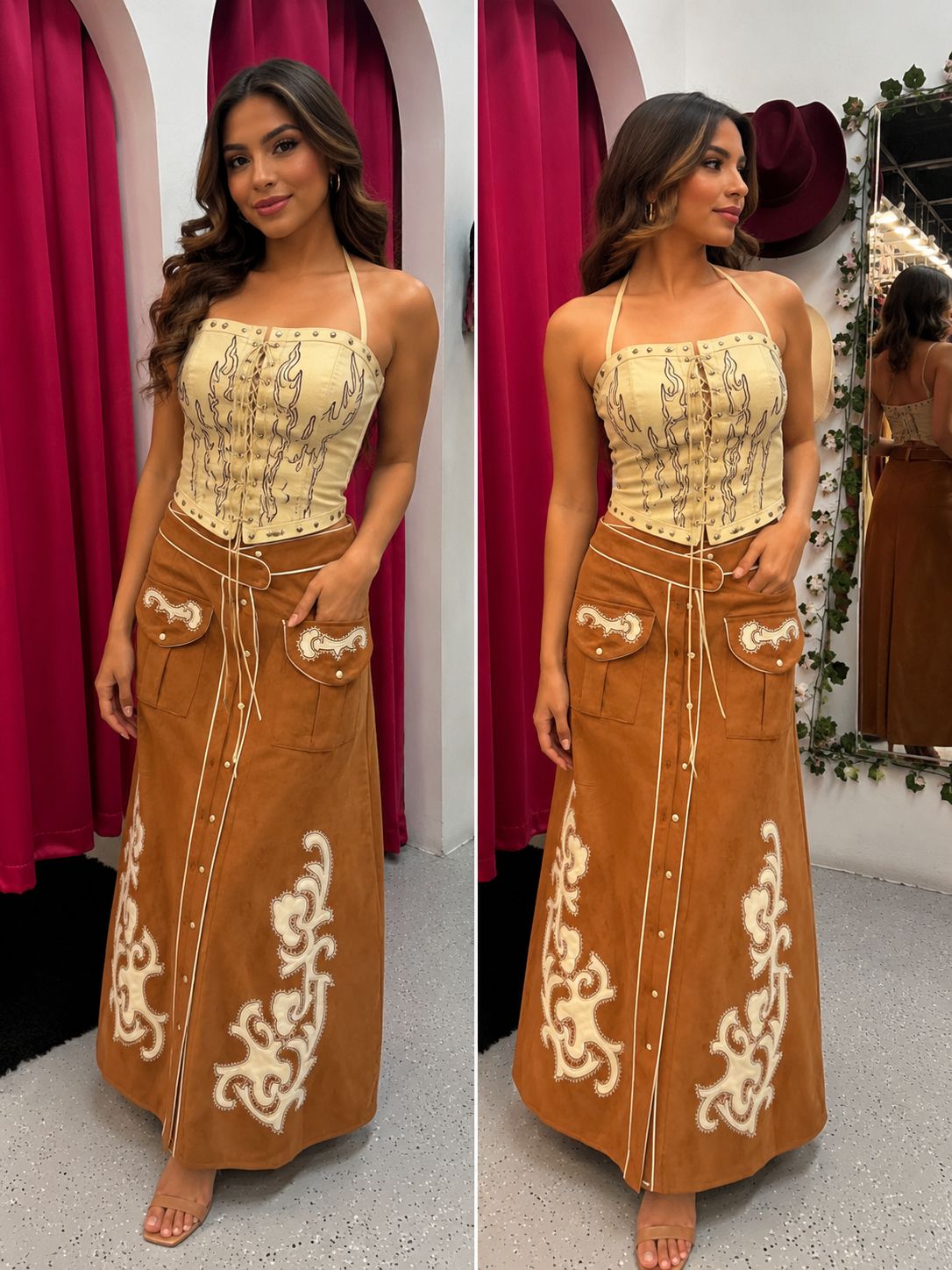 Beige Lace-Up Flame Corset Top ✨🍓⭐