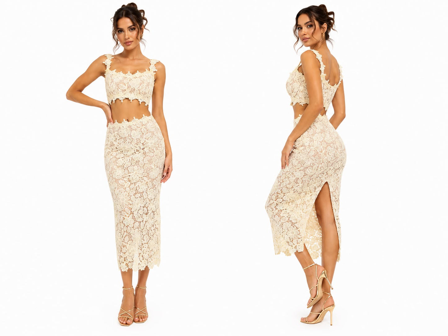 Crop Top and Midi Skirt Set 🍓🤍⭐