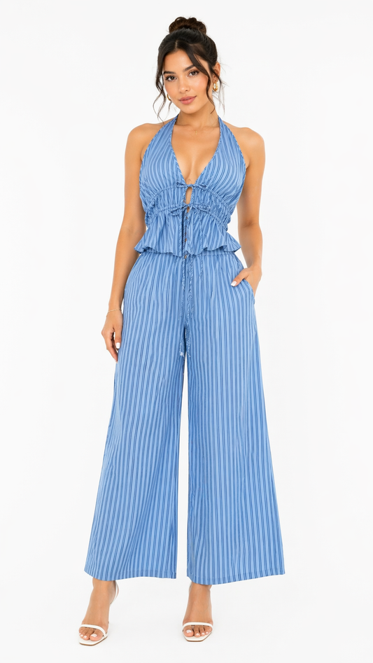 Blush Charm Halter Pant Set