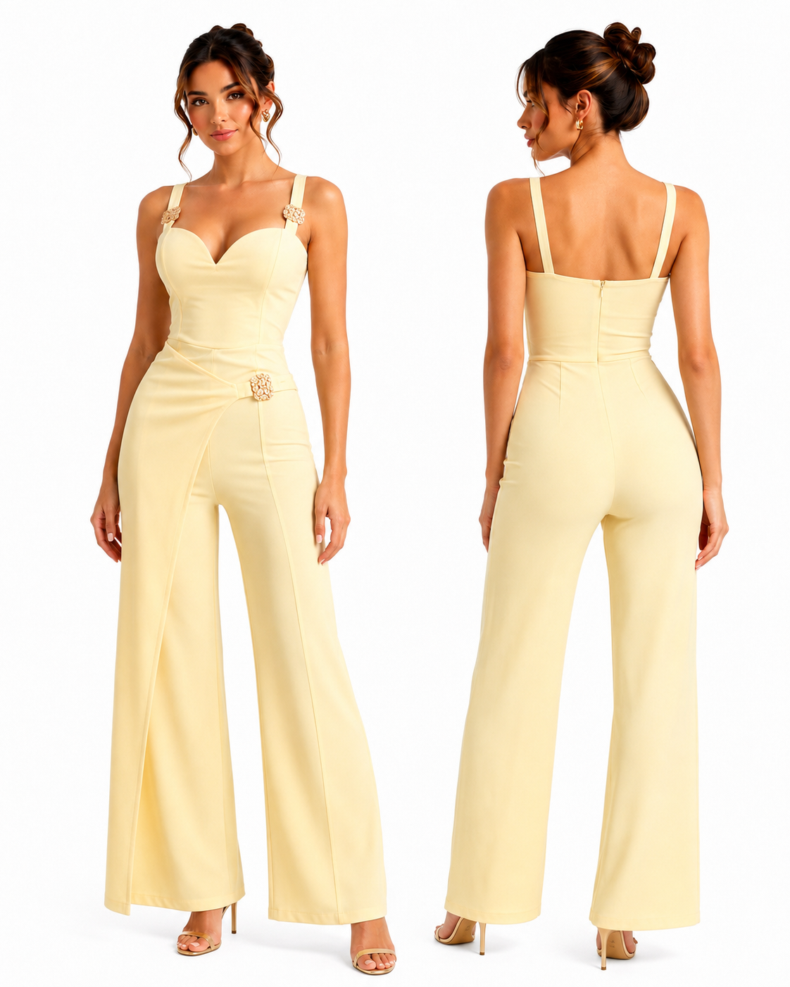 Rhinestone Buckle Wrap-Detail Jumpsuit