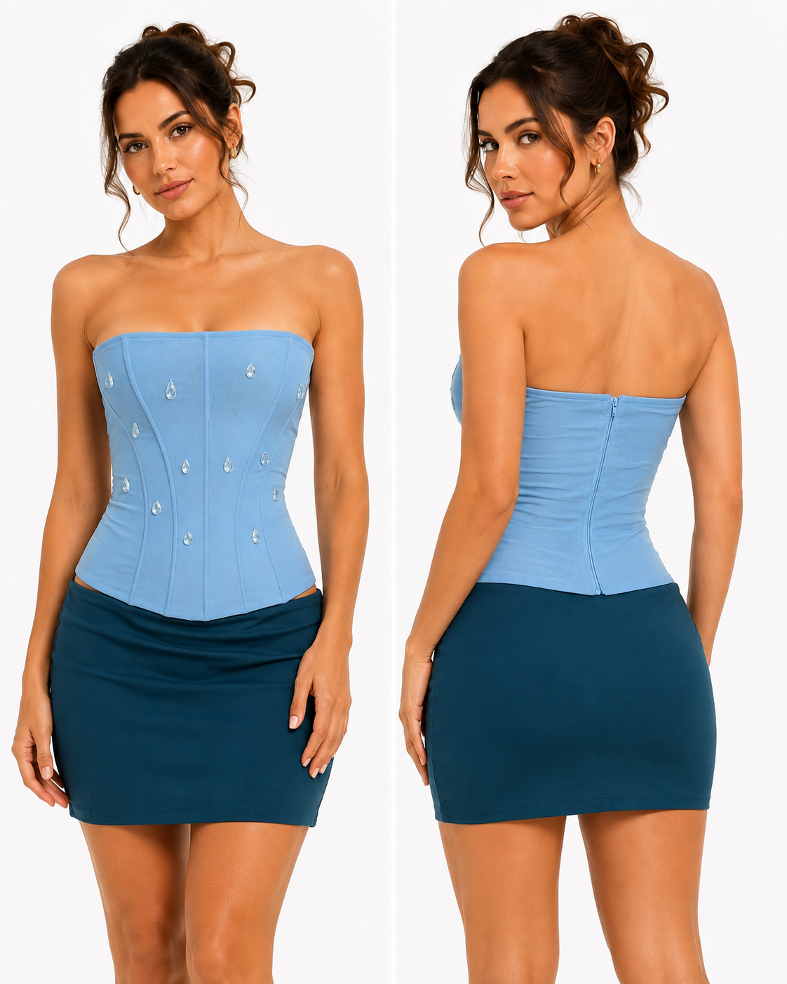 🍓✨ Strapless Rhinestone Corset Top