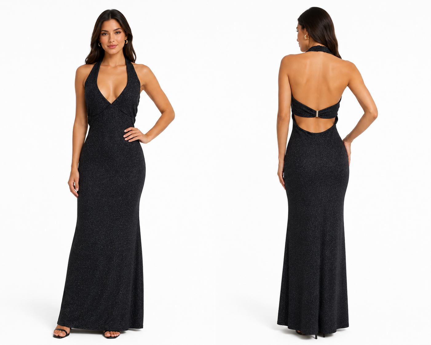 Shimmer Halter Open-Back Maxi Dress 🍓✨