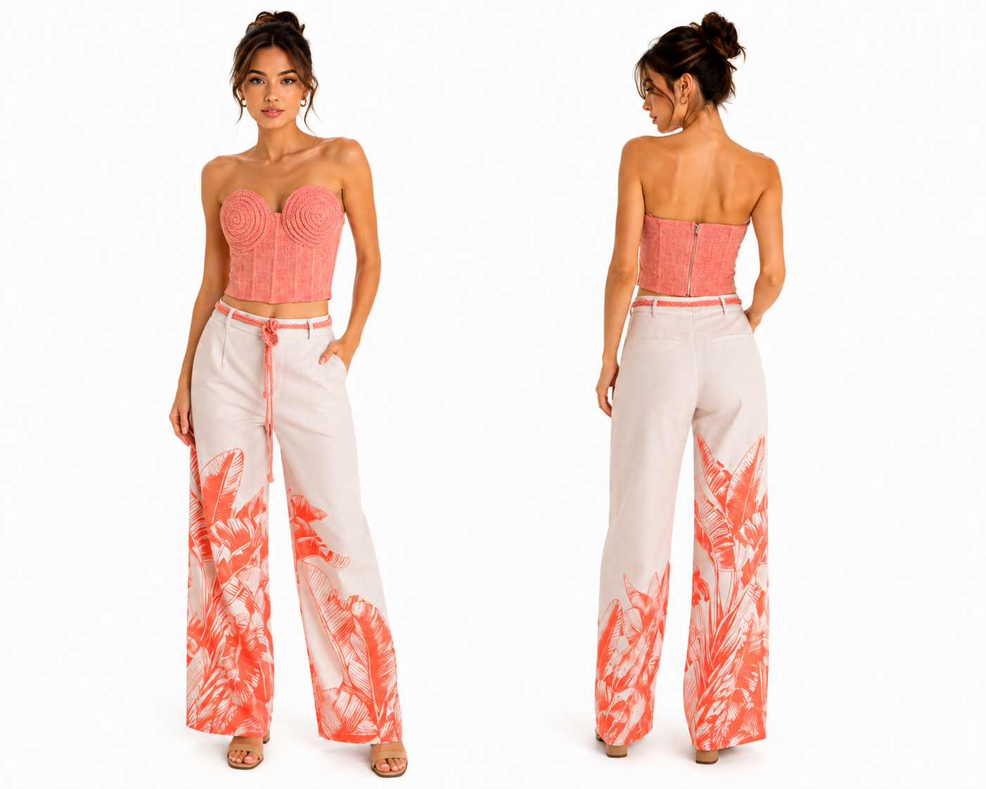 Strapless Top and Wide Leg Pants Set 🍓✨