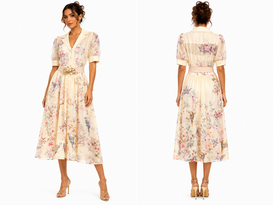 Floral Collared Midi Dress 🍓🤍⭐