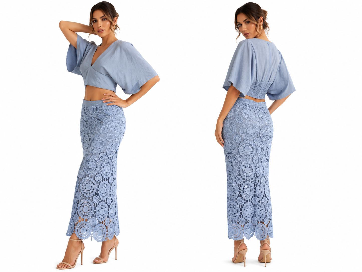 Balloon Sleeve Crop Top and Maxi Skirt Set 🍓⭐