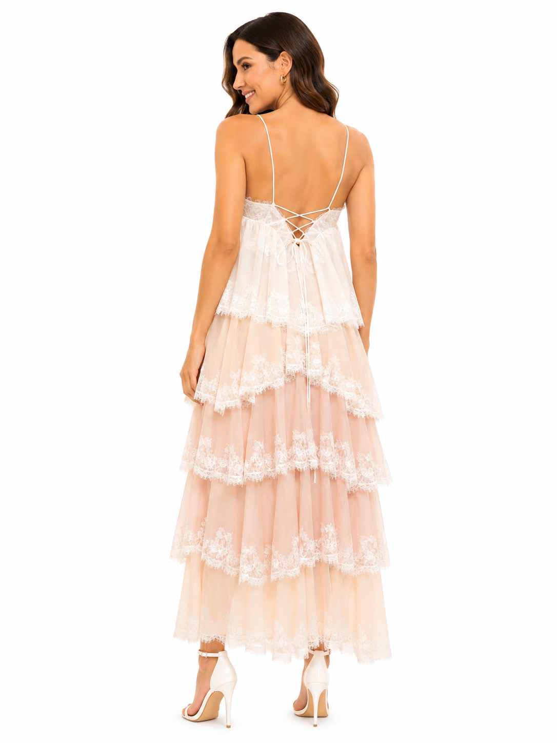 Blush Lace Tiered Midi Dress