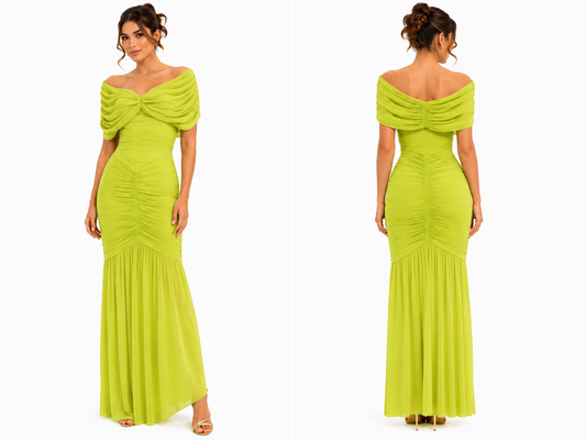 Off Shoulder Ruched Pleated Maxi Dress 🍓⭐