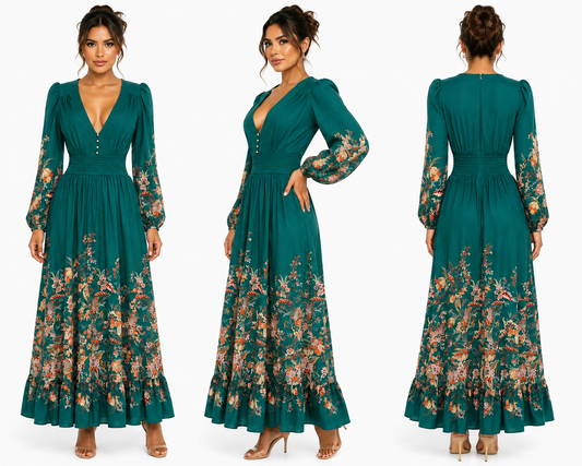 Floral Long Sleeve Maxi Dress 🍓⭐