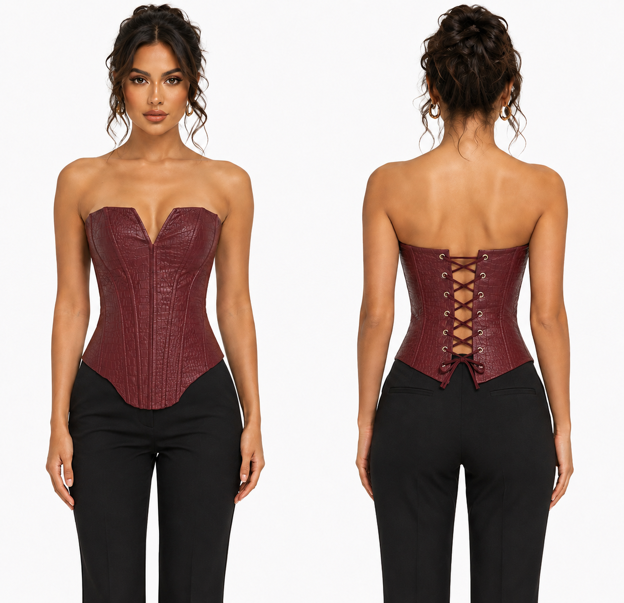 Crocodile Embossed Faux Leather Corset Top 🍓✨