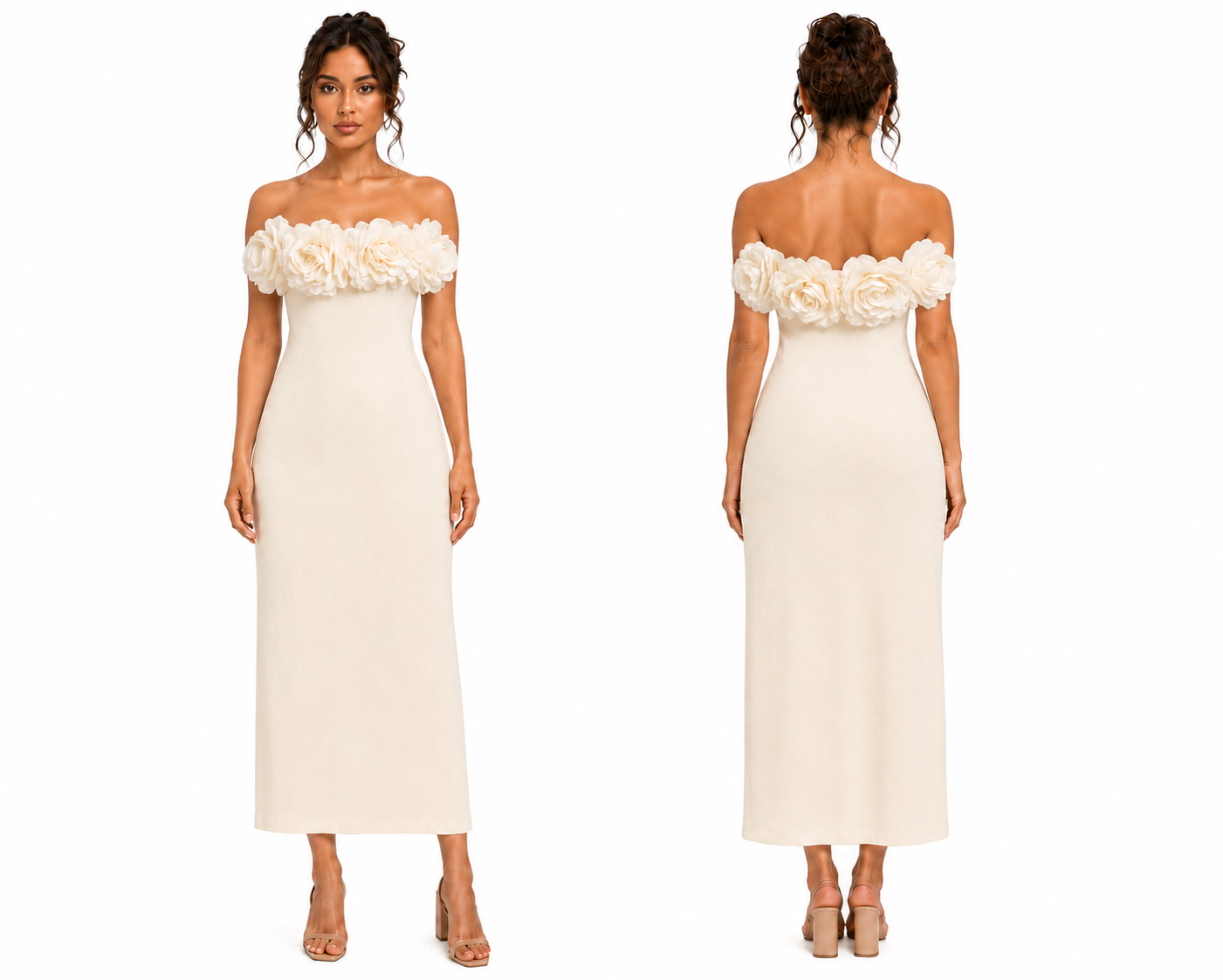 3D Floral Strapless Maxi Dress 🍓✨