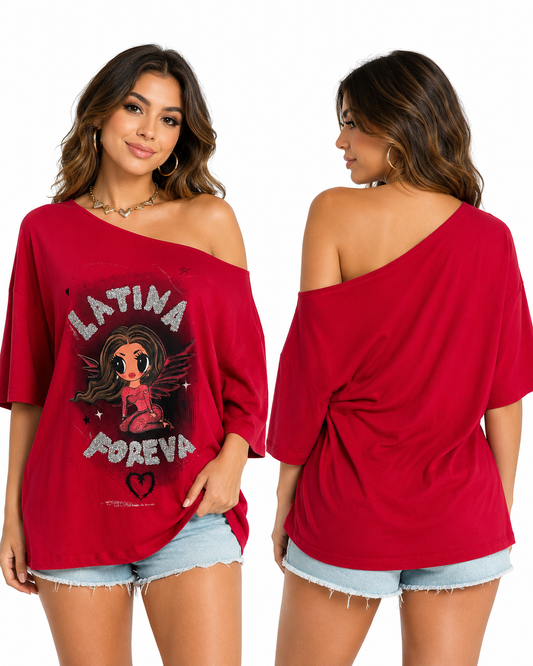 Oversized Off-Shoulder Graphic Top
