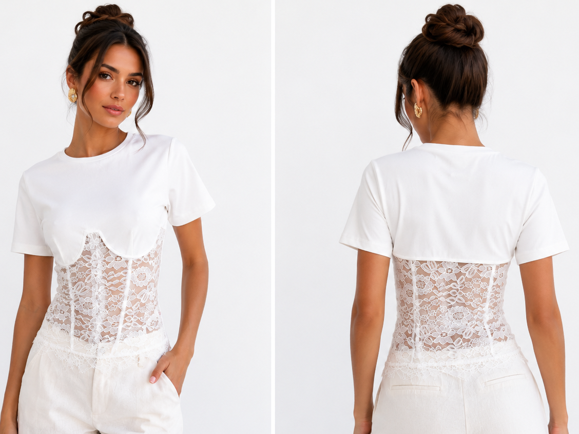 Lace Waist Detail T-Shirt 🍓✨