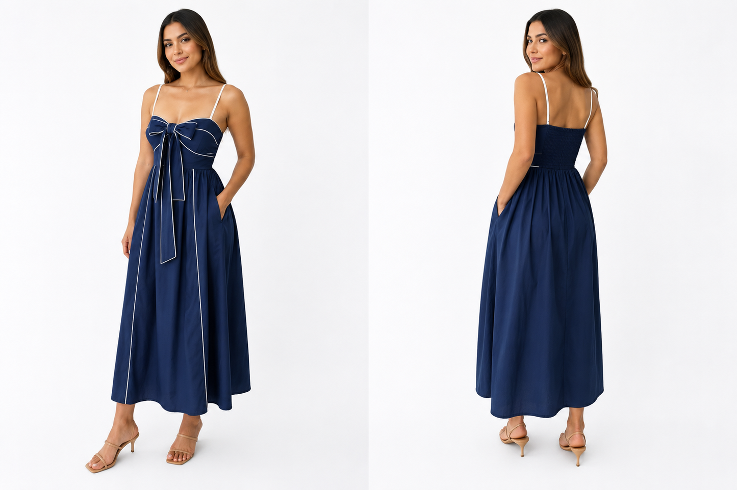 Contrast Trim Bow Detail Midi Dress 🍓⭐