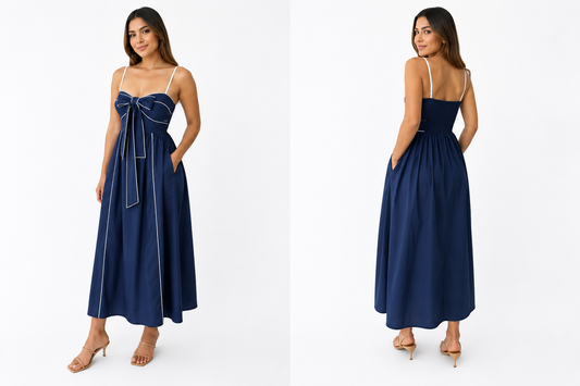 Contrast Trim Bow Detail Midi Dress 🍓⭐