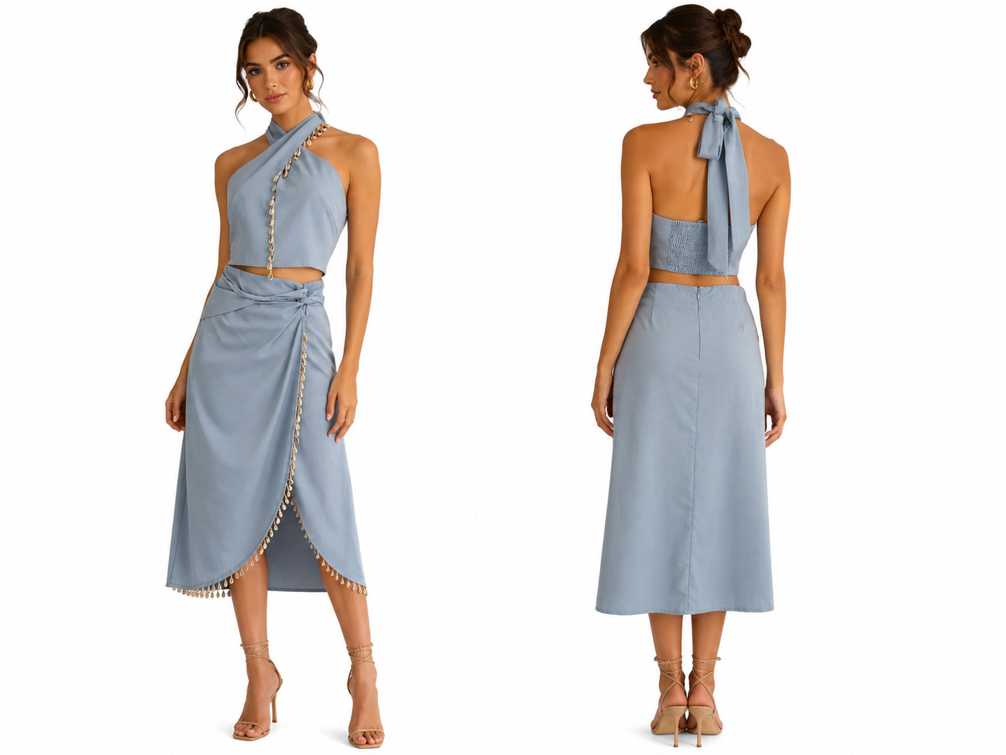 Shell Trim Halter Cutout Midi Dress 🍓⭐