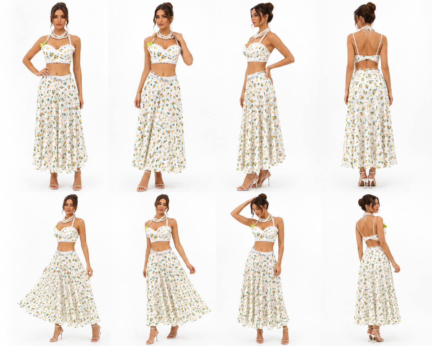 Lemon Print Crop Top and Maxi Skirt Set 🍓⭐