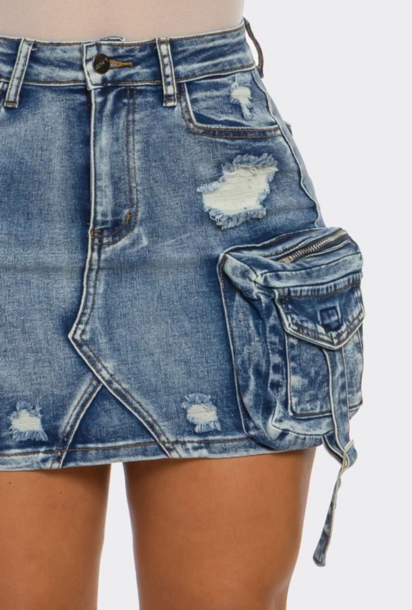 Denim Cargo Mini Skirt ✨