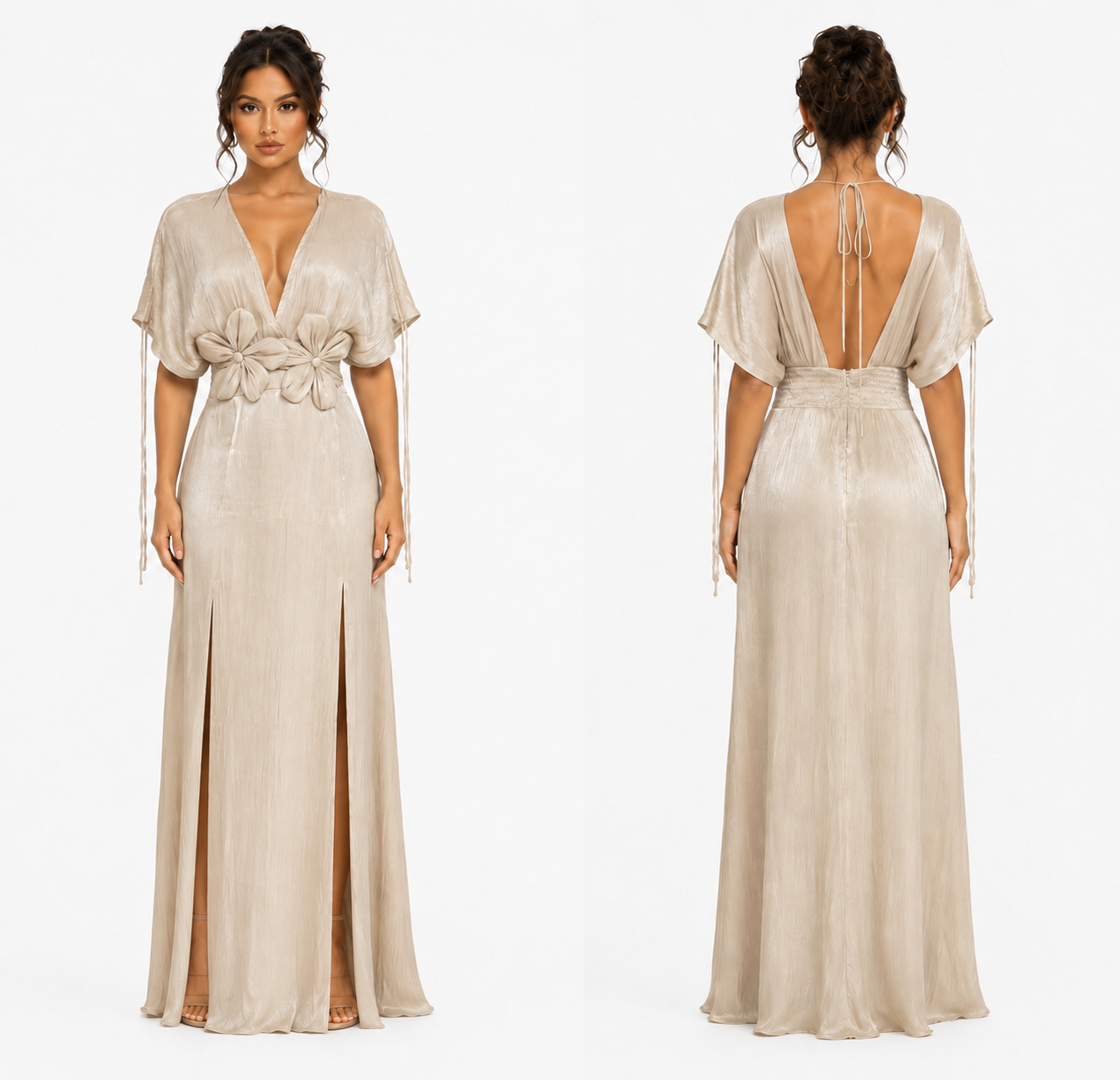 3D Floral Detail Shimmer Maxi Dress 🍓✨