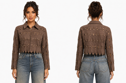 Brown Suede Statement Jacket 🍓✨