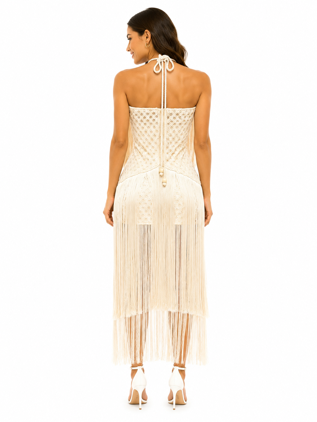 Pearl Fringe Halter Midi Dress 🍓