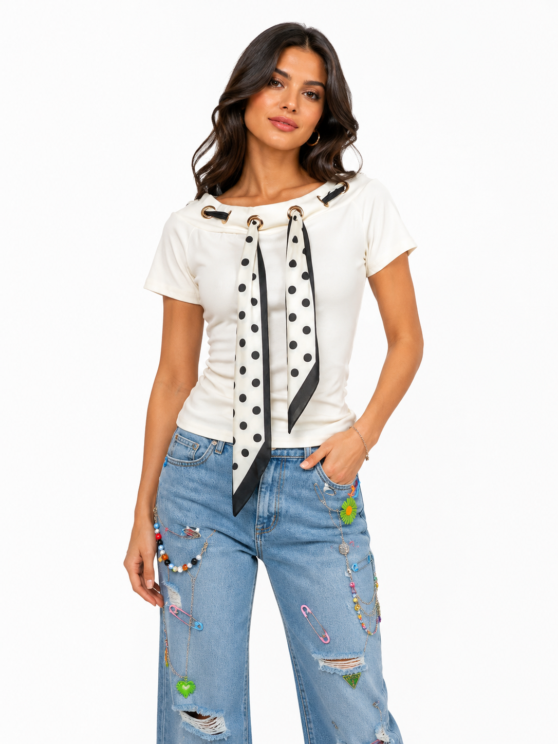 Polka Ribbon Stretch Top 🍓⭐️
