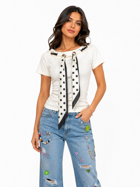 Polka Ribbon Stretch Top 🍓⭐️