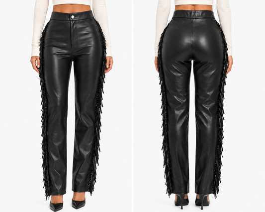 Faux Leather Fringe Pants 🍓🖤⭐